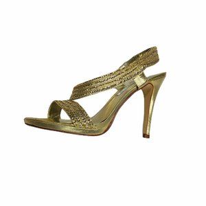 CAPARROS Women's Gold Slingback Glitter Heels